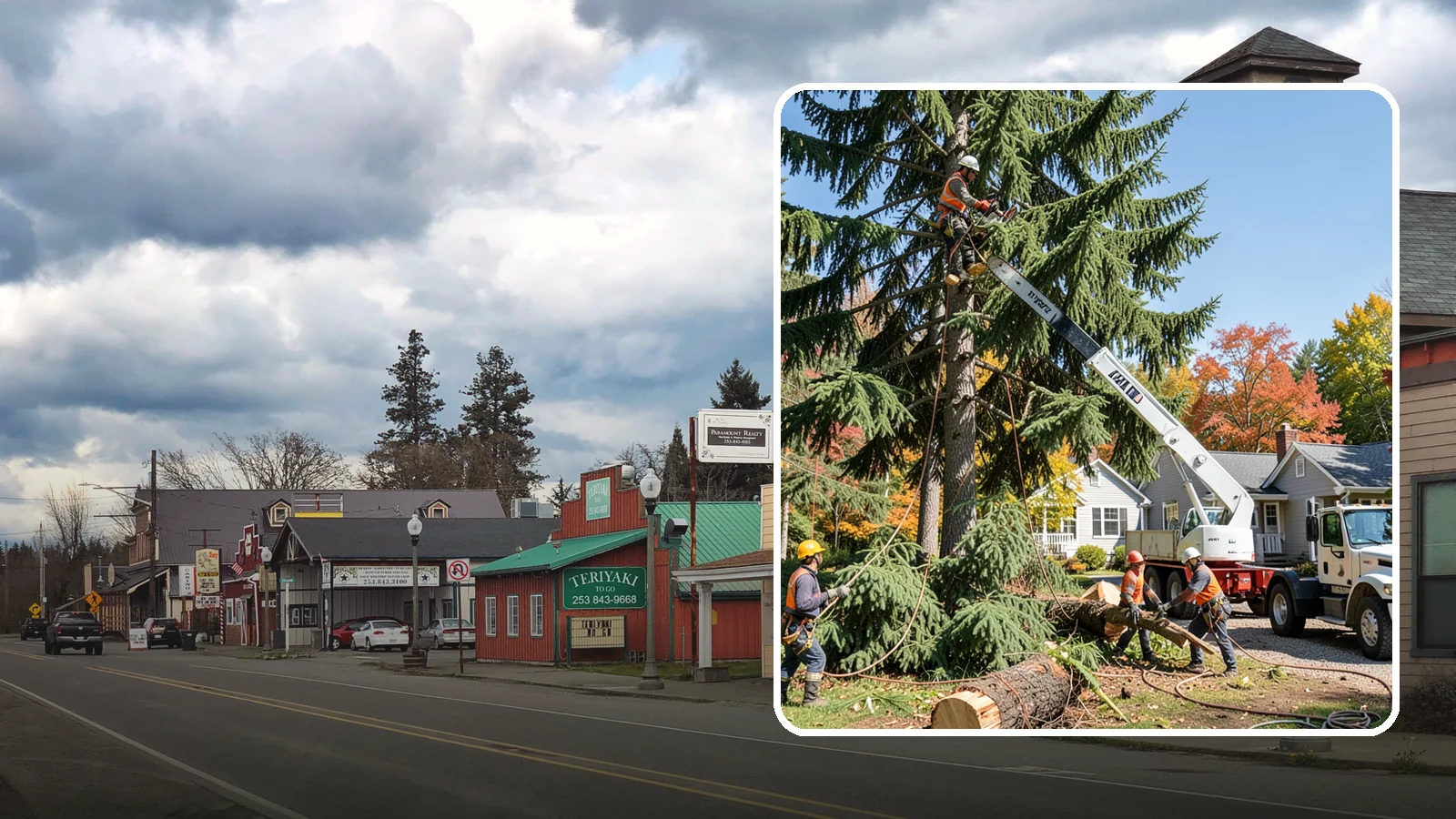 Large tree removal in Roy, Pierce County, WA - The sectional removal of large-diameter or tall trees.