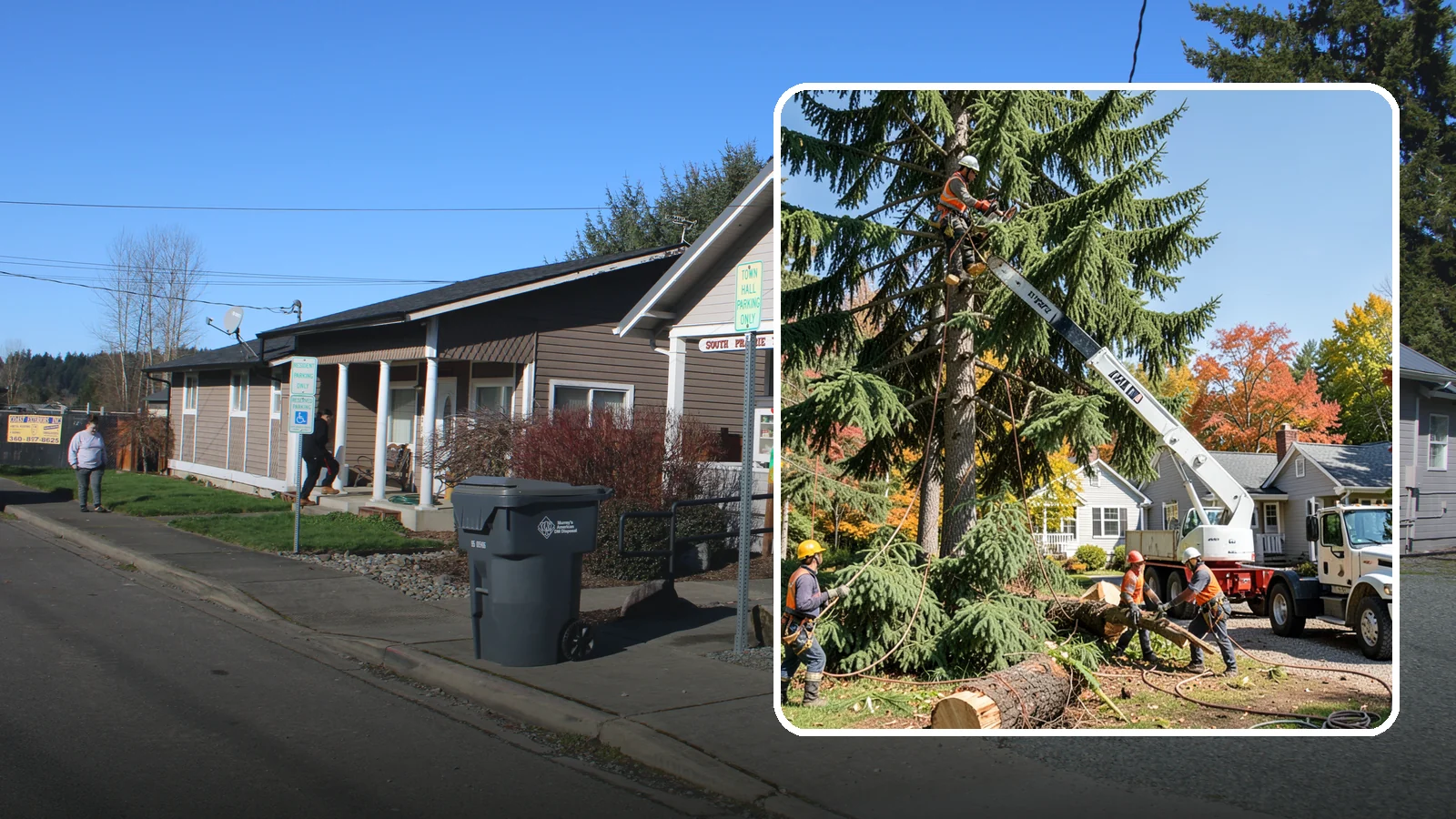 Large tree removal in South Prairie, Pierce County, WA - The sectional removal of large-diameter or tall trees.