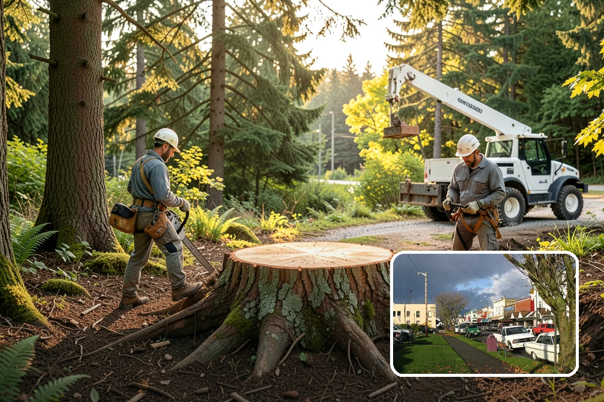 Leaning tree removal in Arlington, Snohomish County, WA - Removes safety hazards and reduces liability
