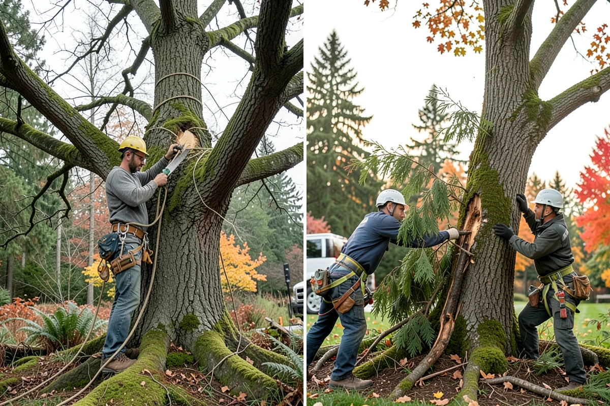 Leaning tree removal in Arlington, Snohomish County, WA - On-site assessment and hazard evaluation