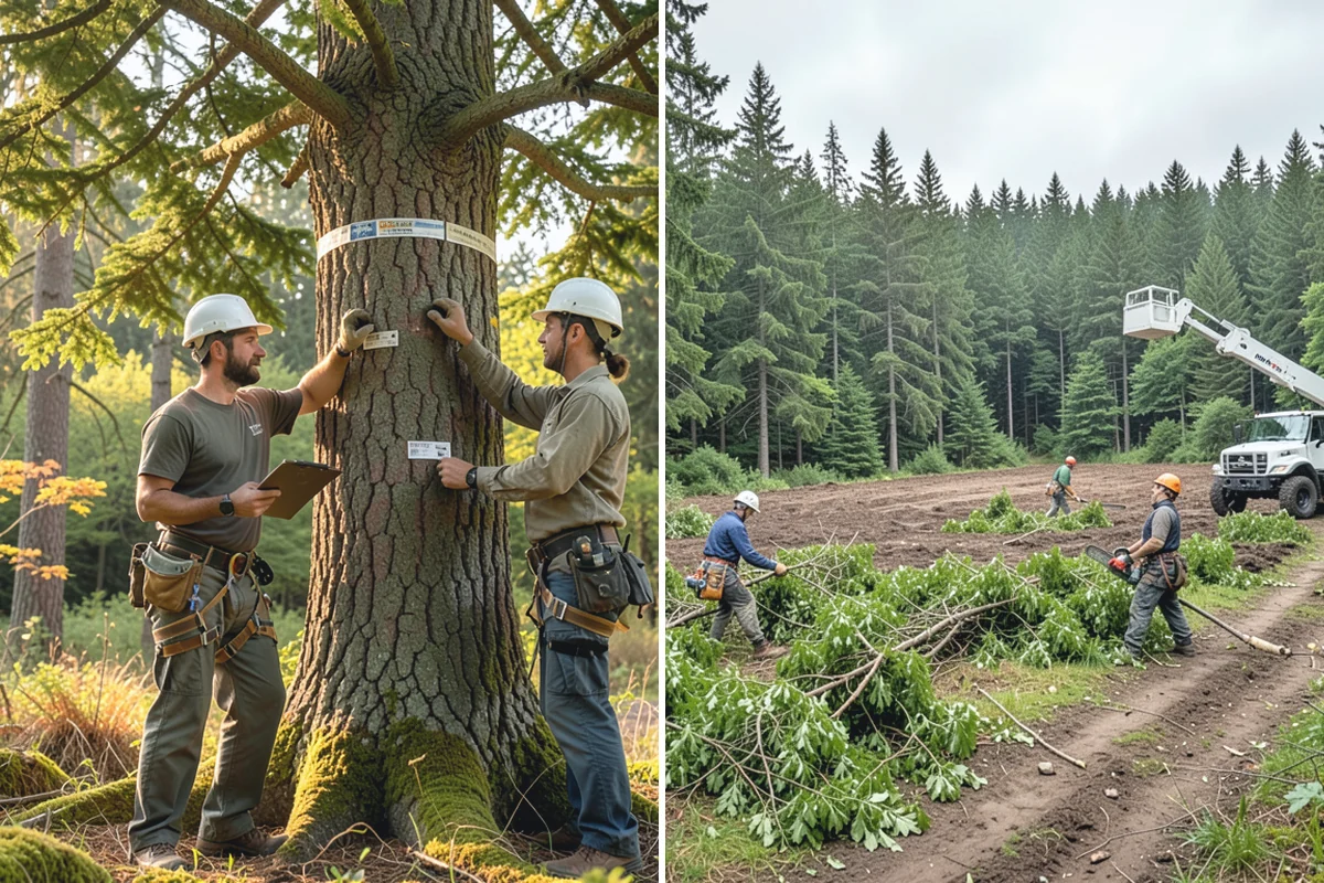 Leaning tree removal in Auburn, King County, WA - On-site assessment and hazard evaluation
