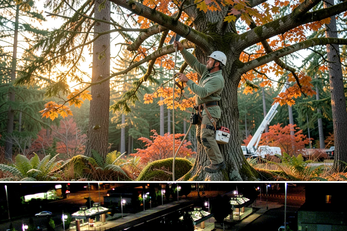 Leaning tree removal in Auburn, King County, WA - This service can be performed year-round in the Puget Sound climate but requires extra caution during wet seasons when unstable...