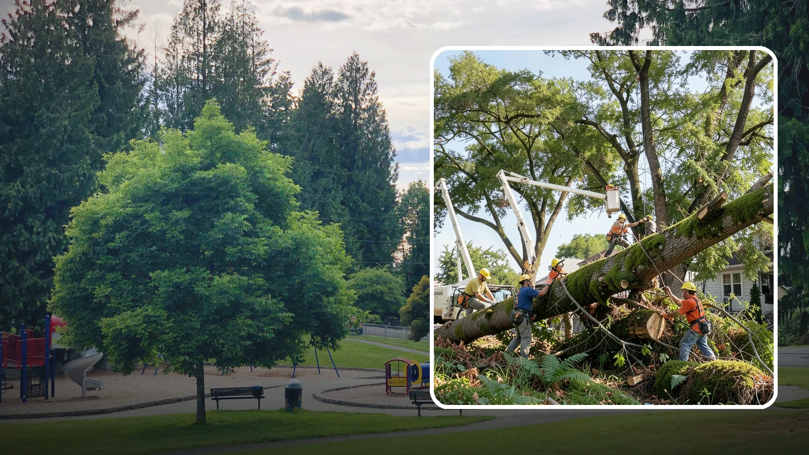 Leaning tree removal in Bonney Lake, Pierce County, WA - The removal of trees with a pronounced or unstable lean.