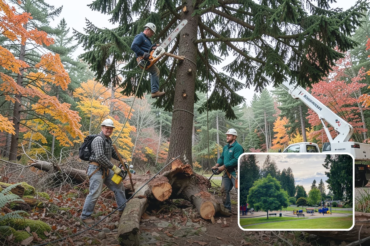 Leaning tree removal in Bonney Lake, Pierce County, WA - Removes safety hazards and reduces liability