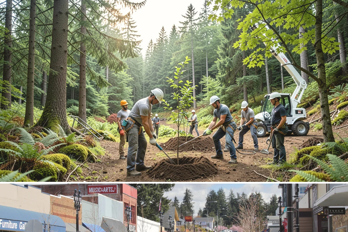 Leaning tree removal in Bothell, King County, WA - This service can be performed year-round in the Puget Sound climate but requires extra caution during wet seasons when unstable...