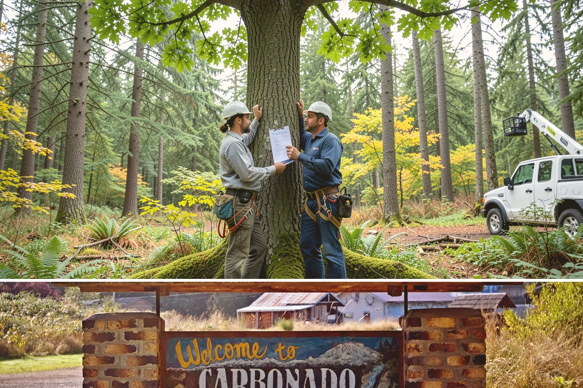 Leaning tree removal in Carbonado, Pierce County, WA - This service can be performed year-round in the Puget Sound climate but requires extra caution during wet seasons when unstable...