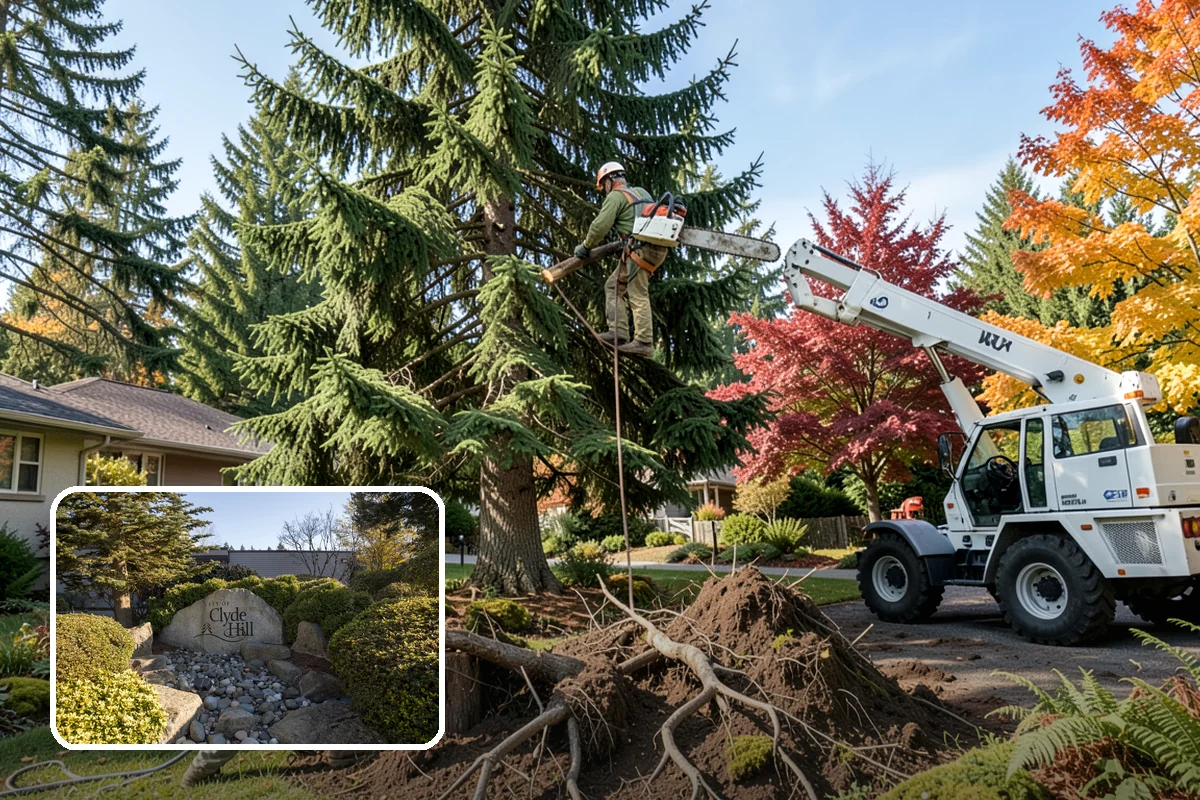 Leaning tree removal in Clyde Hill, King County, WA - Removes safety hazards and reduces liability