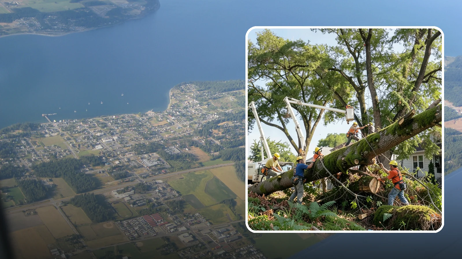 Leaning tree removal in Coupeville, Island County, WA - The removal of trees with a pronounced or unstable lean.