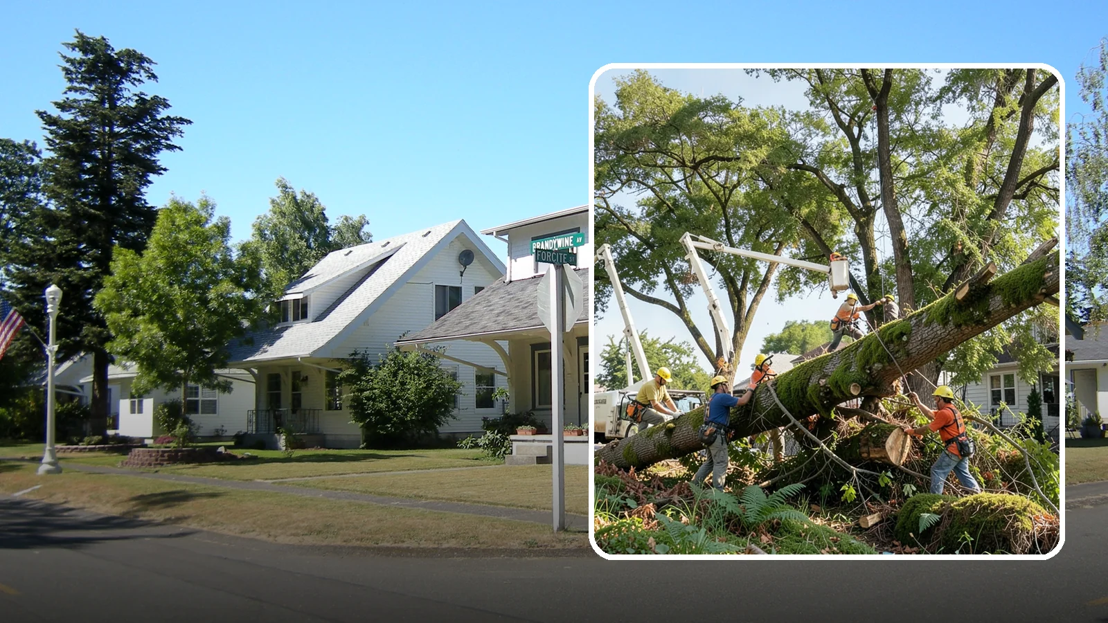 Leaning tree removal in DuPont, Pierce County, WA - The removal of trees with a pronounced or unstable lean.