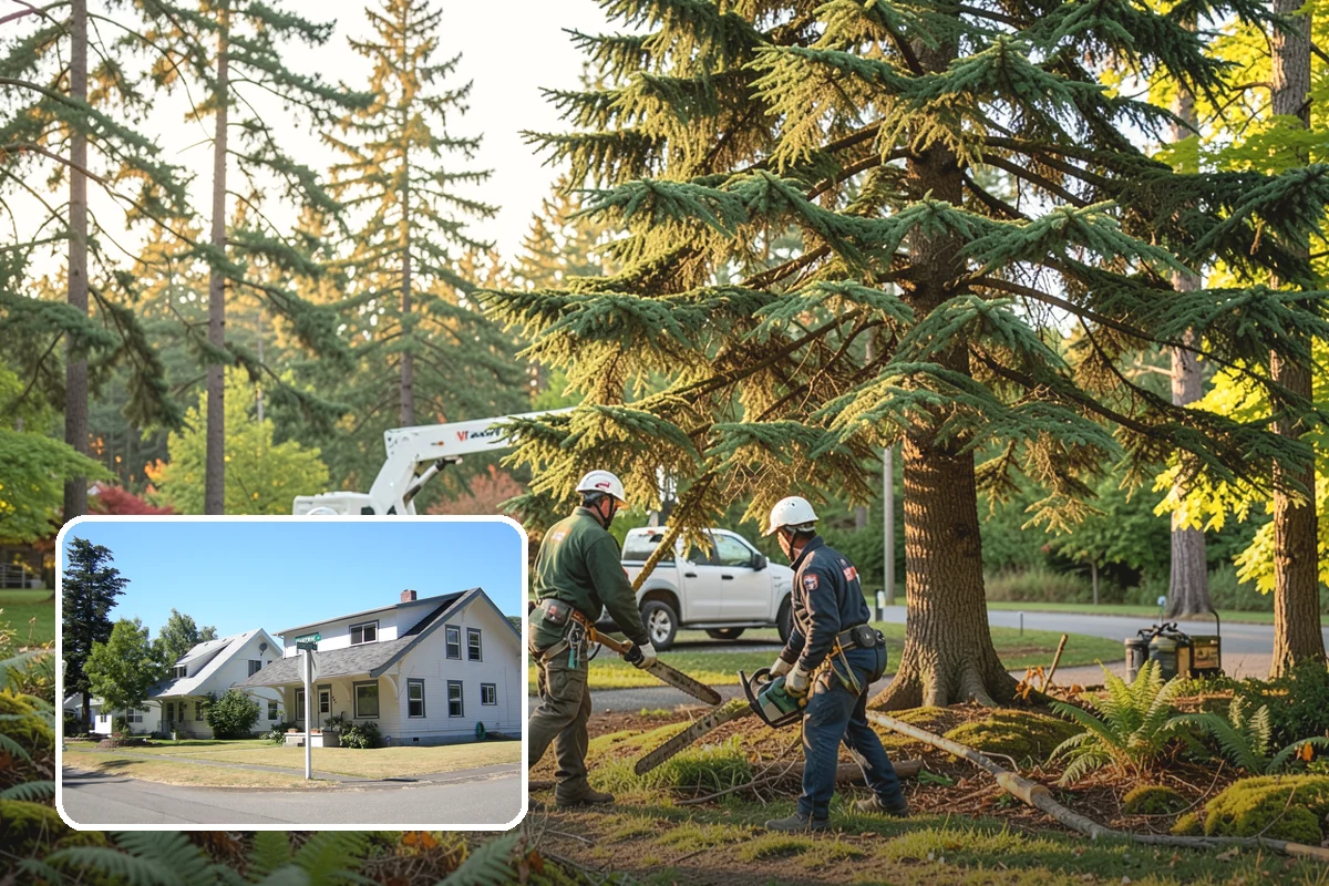 Leaning tree removal in DuPont, Pierce County, WA - Removes safety hazards and reduces liability