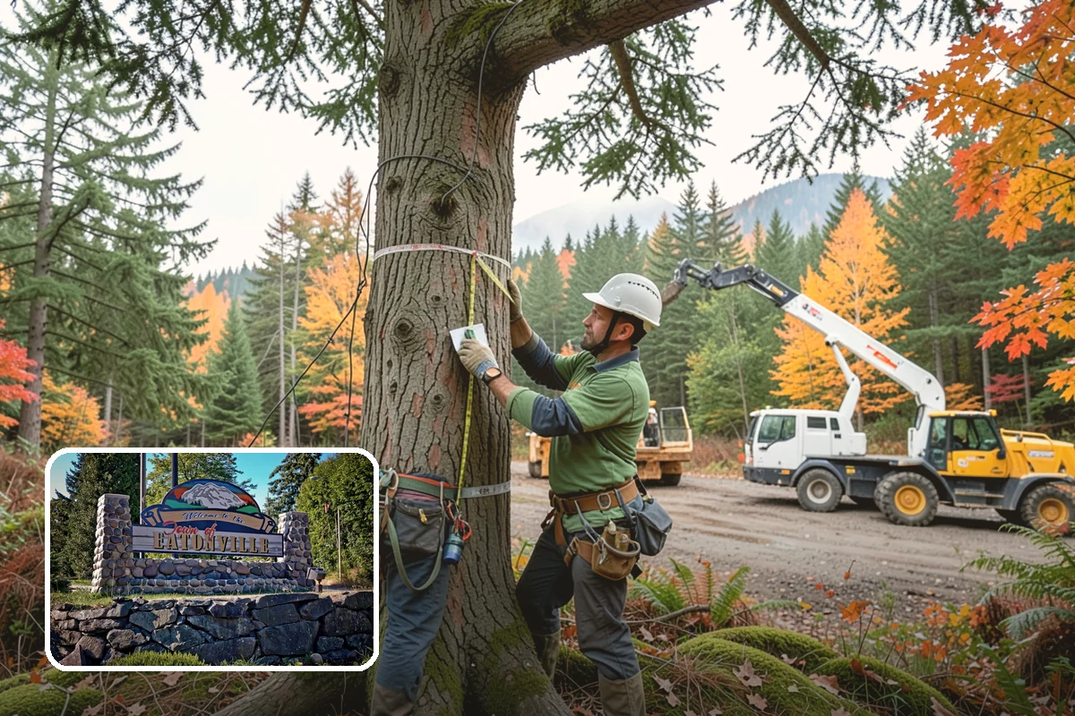 Leaning tree removal in Eatonville, Pierce County, WA - Removes safety hazards and reduces liability