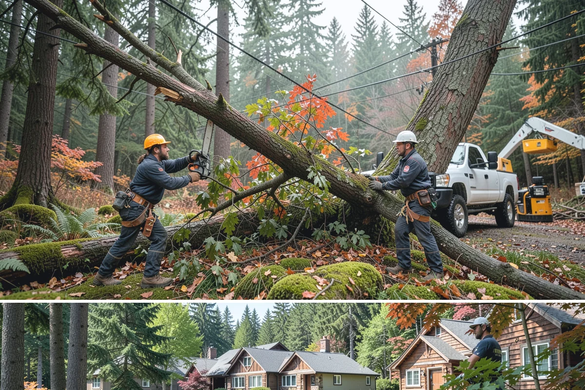Leaning tree removal in Edgewood, Pierce County, WA - This service can be performed year-round in the Puget Sound climate but requires extra caution during wet seasons when unstable...
