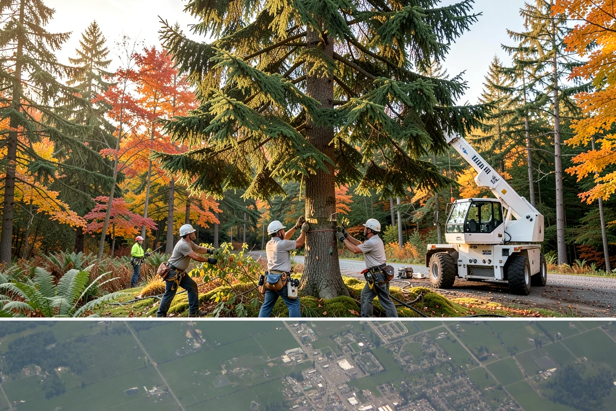 Leaning tree removal in Enumclaw, King County, WA - This service can be performed year-round in the Puget Sound climate but requires extra caution during wet seasons when unstable...