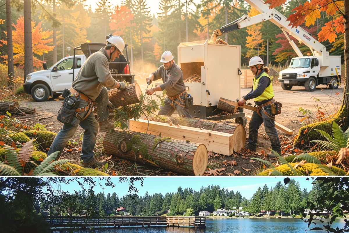 Leaning tree removal in Federal Way, King County, WA - This service can be performed year-round in the Puget Sound climate but requires extra caution during wet seasons when unstable...
