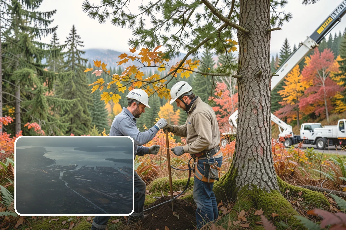 Leaning tree removal in Fife, Pierce County, WA - Removes safety hazards and reduces liability