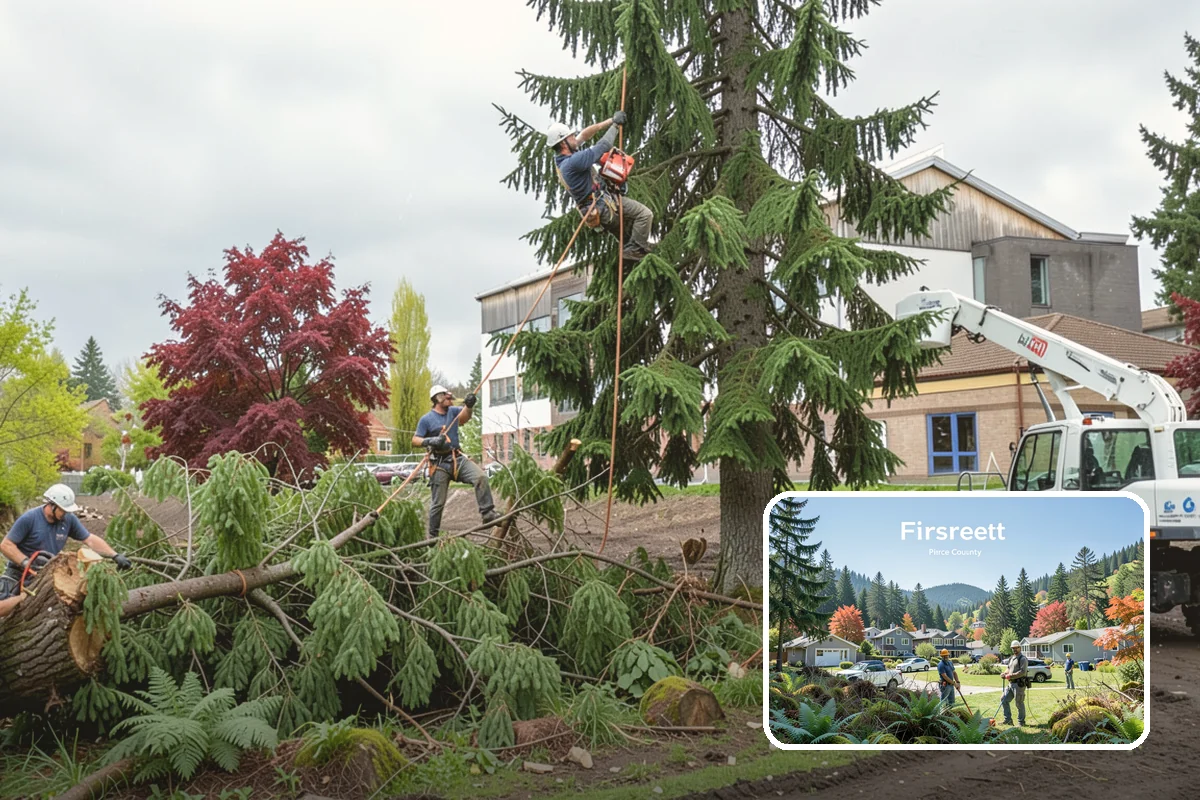 Leaning tree removal in Fircrest, Pierce County, WA - Removes safety hazards and reduces liability