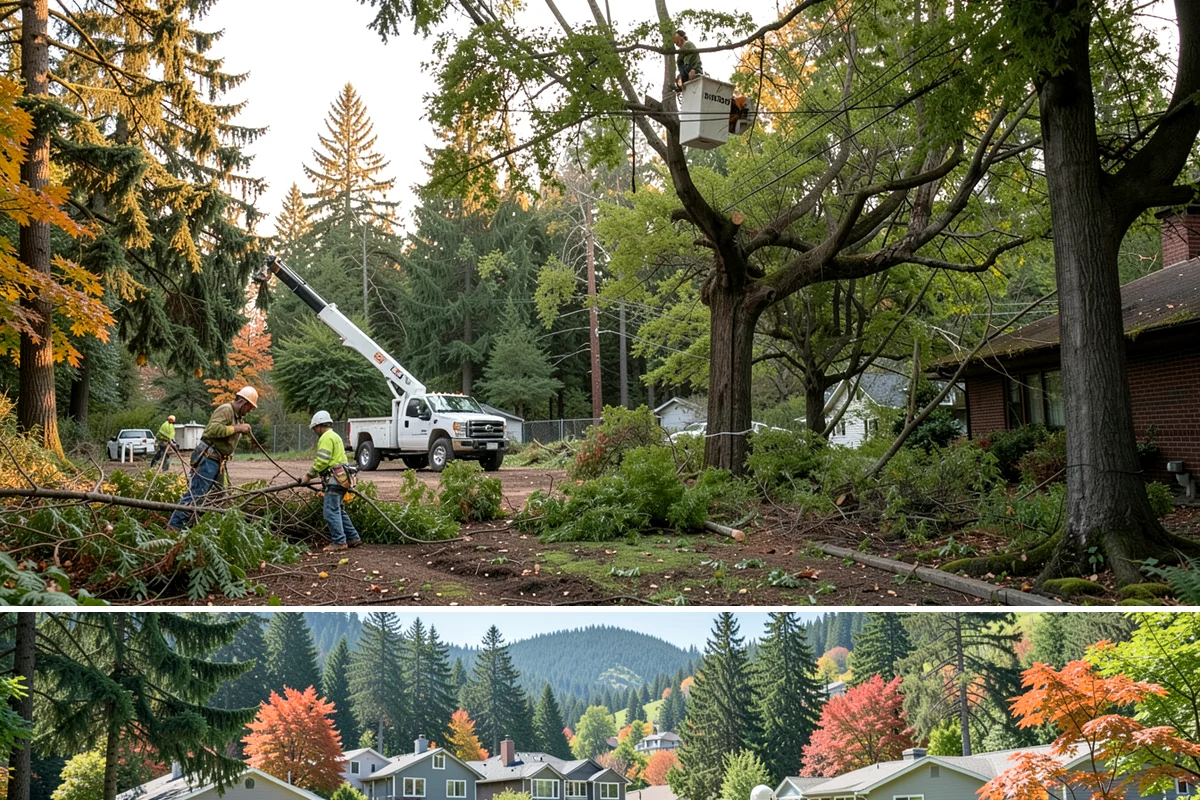 Leaning tree removal in Fircrest, Pierce County, WA - This service can be performed year-round in the Puget Sound climate but requires extra caution during wet seasons when unstable...