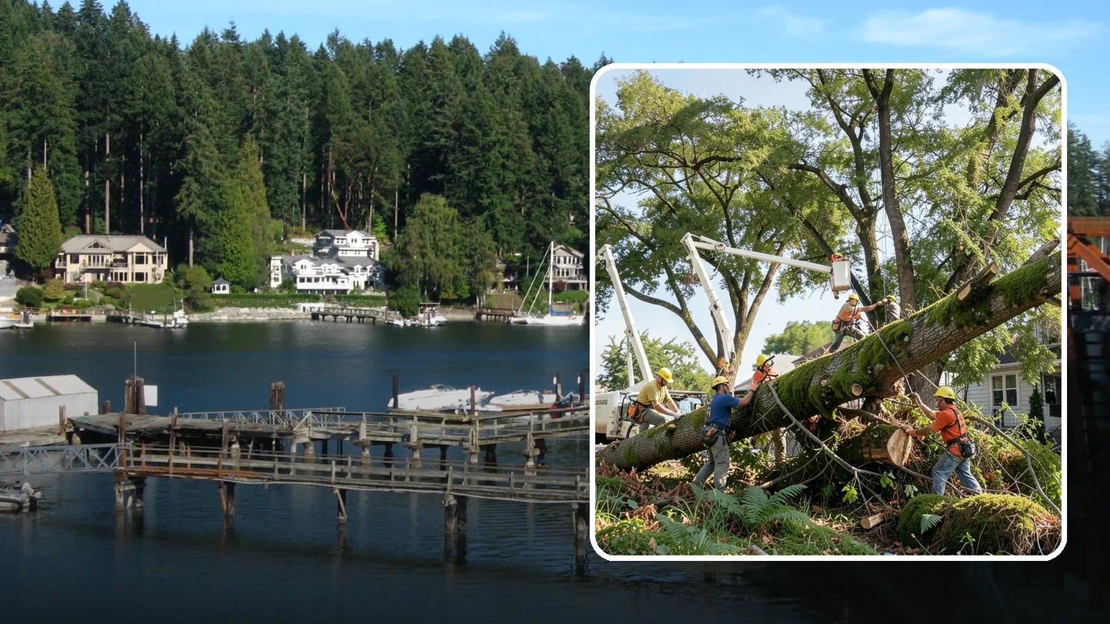 Leaning tree removal in Gig Harbor, Pierce County, WA - The removal of trees with a pronounced or unstable lean.