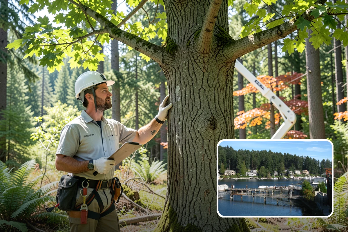 Leaning tree removal in Gig Harbor, Pierce County, WA - Removes safety hazards and reduces liability