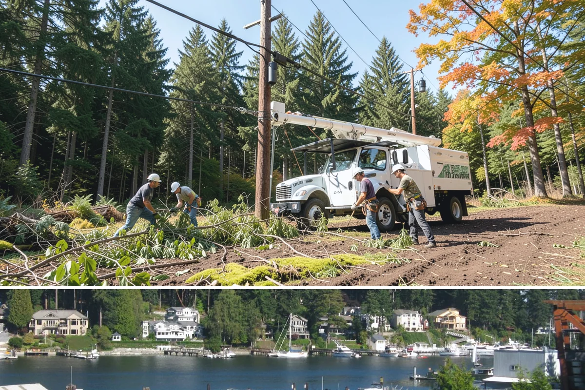 Leaning tree removal in Gig Harbor, Pierce County, WA - This service can be performed year-round in the Puget Sound climate but requires extra caution during wet seasons when unstable...