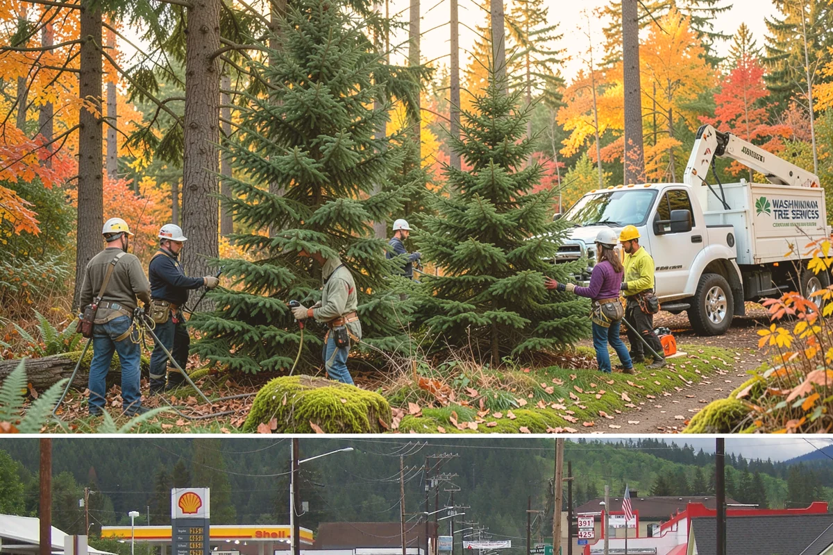 Leaning tree removal in Granite Falls, Snohomish County, WA - This service can be performed year-round in the Puget Sound climate but requires extra caution during wet seasons when unstable...
