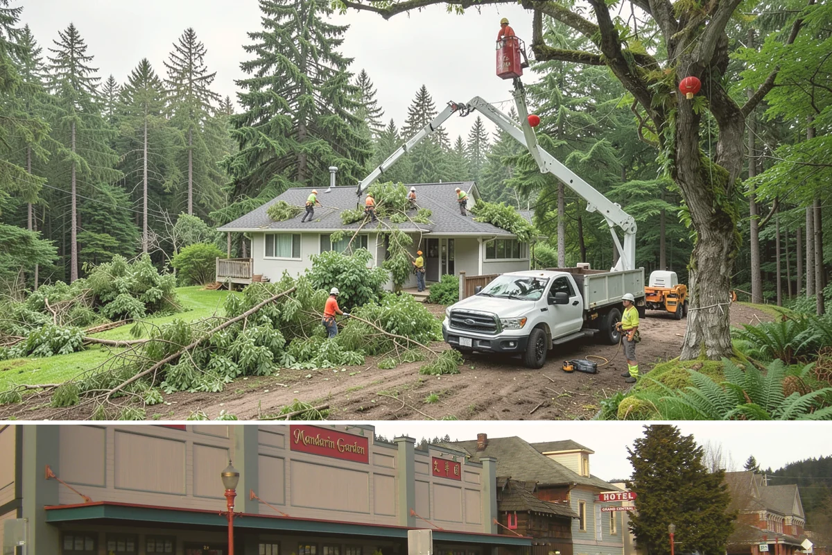 Leaning tree removal in Issaquah, King County, WA - This service can be performed year-round in the Puget Sound climate but requires extra caution during wet seasons when unstable...