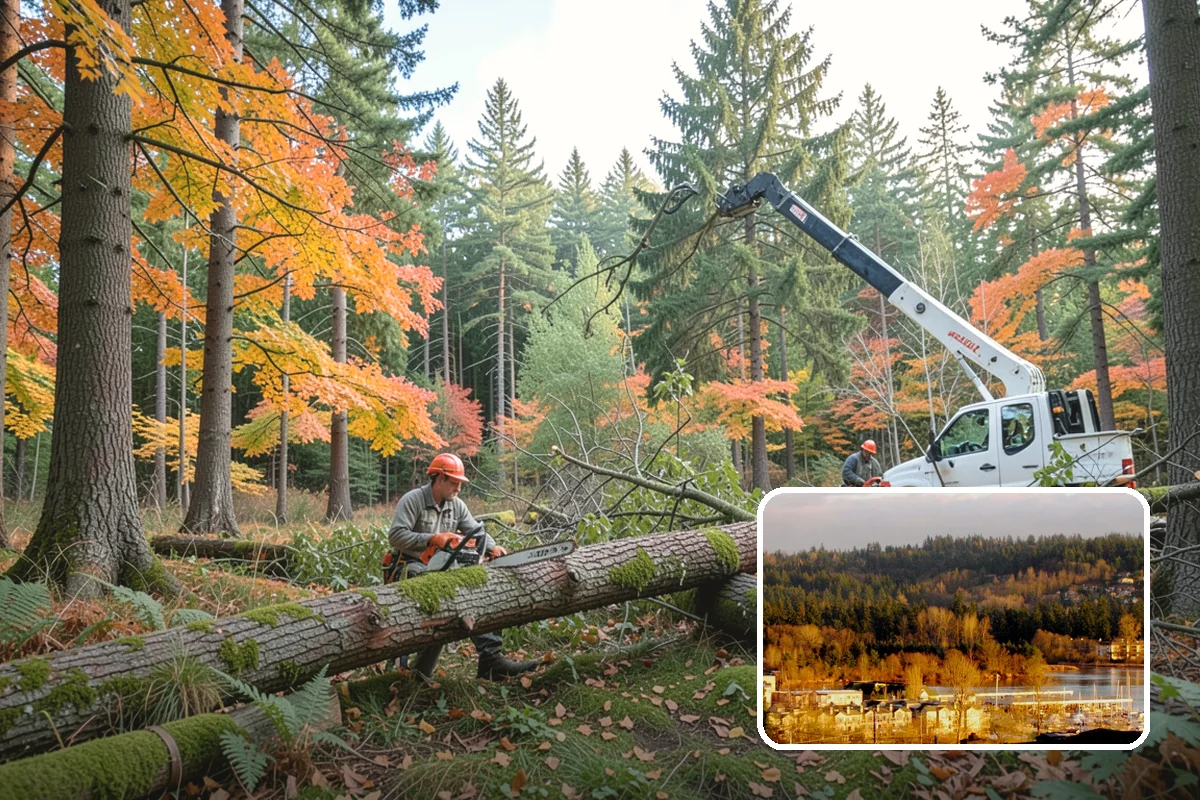 Leaning tree removal in Kenmore, King County, WA - Removes safety hazards and reduces liability