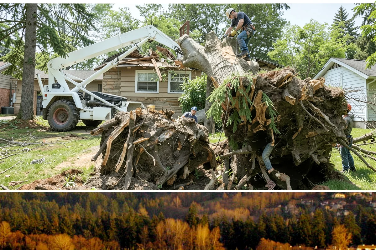 Leaning tree removal in Kenmore, King County, WA - This service can be performed year-round in the Puget Sound climate but requires extra caution during wet seasons when unstable...
