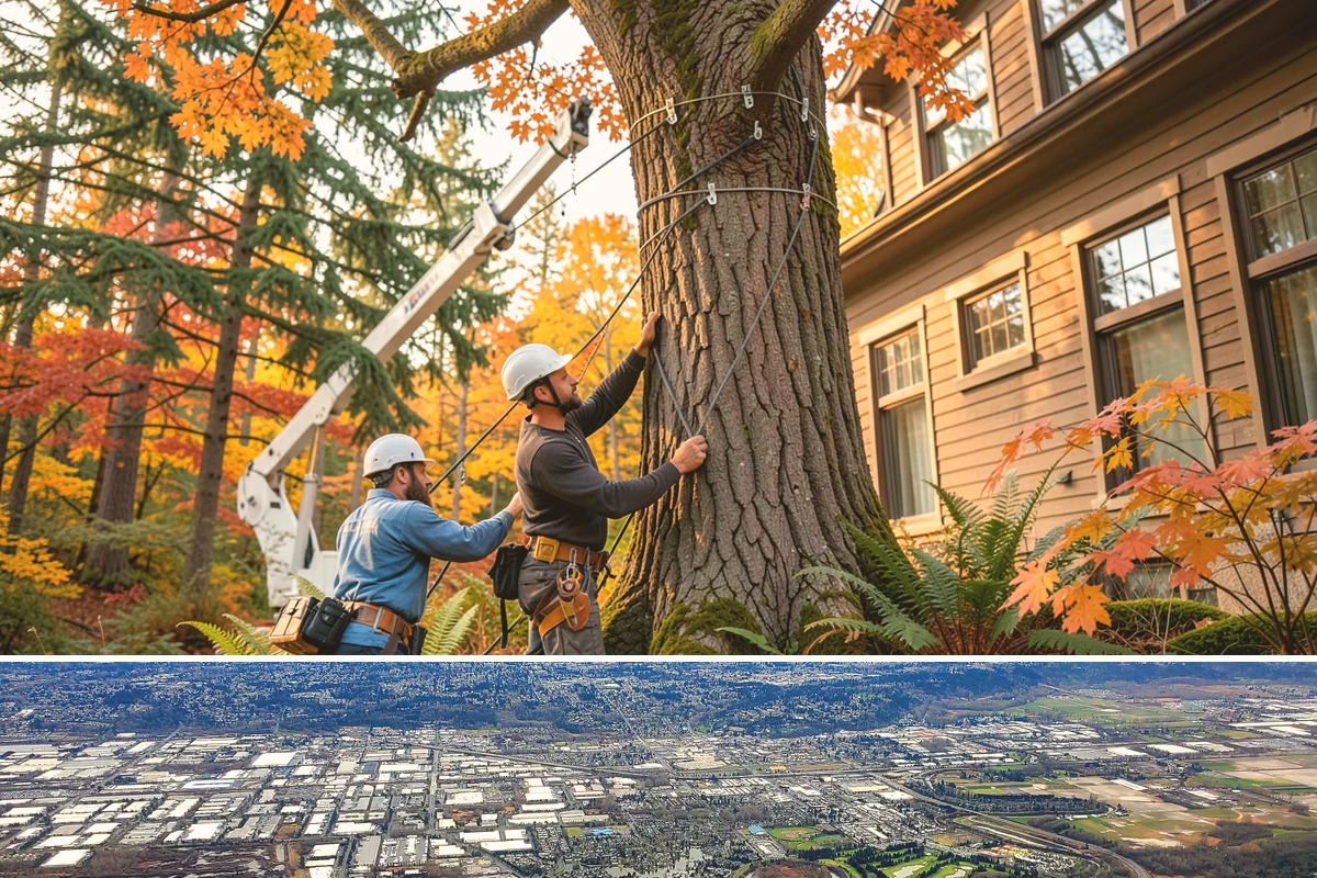 Leaning tree removal in Kent, King County, WA - This service can be performed year-round in the Puget Sound climate but requires extra caution during wet seasons when unstable...