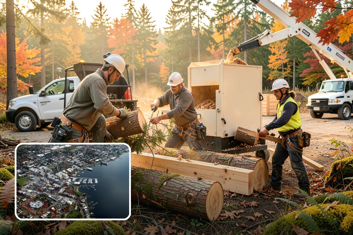 Leaning tree removal in Kirkland, King County, WA - Removes safety hazards and reduces liability