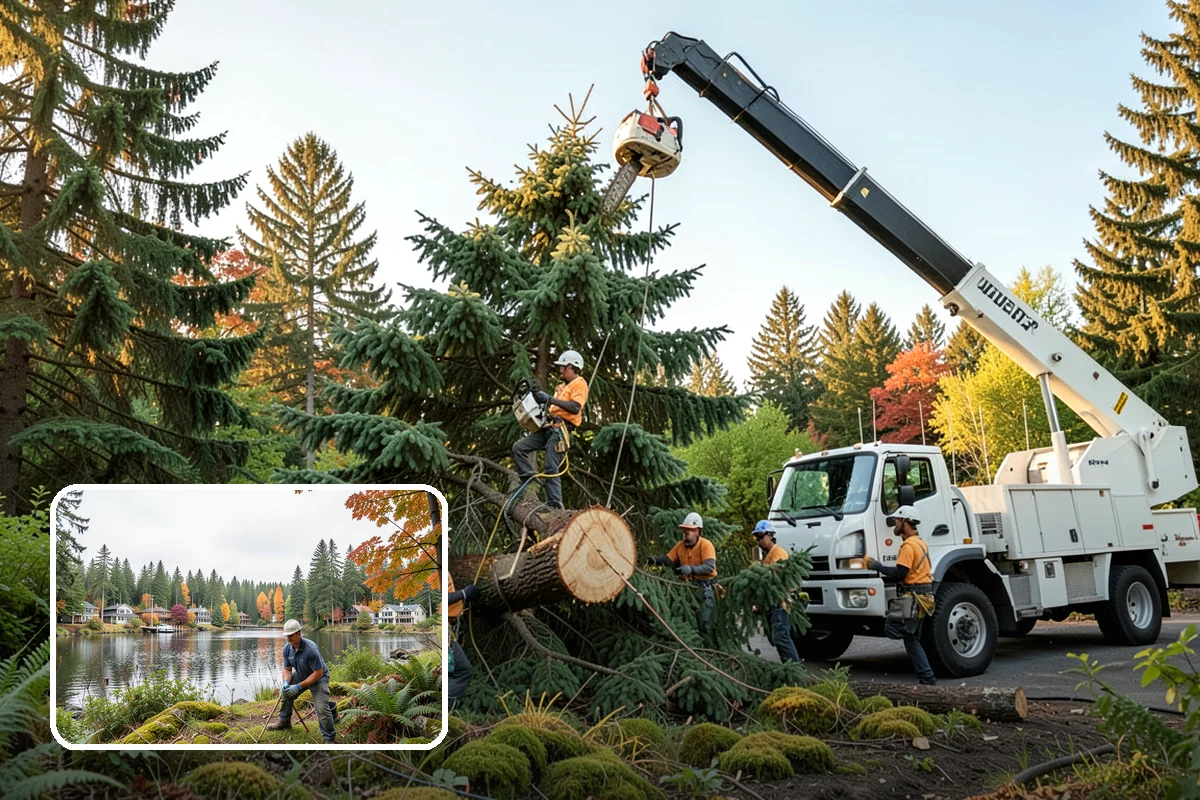 Leaning tree removal in La Conner, Skagit County, WA - Removes safety hazards and reduces liability