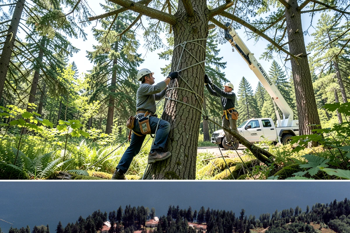 Leaning tree removal in Lakewood, Pierce County, WA - This service can be performed year-round in the Puget Sound climate but requires extra caution during wet seasons when unstable...