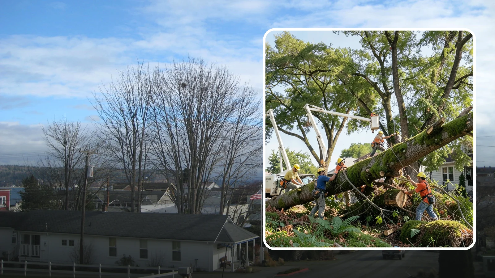 Leaning tree removal in Langley, Island County, WA - The removal of trees with a pronounced or unstable lean.