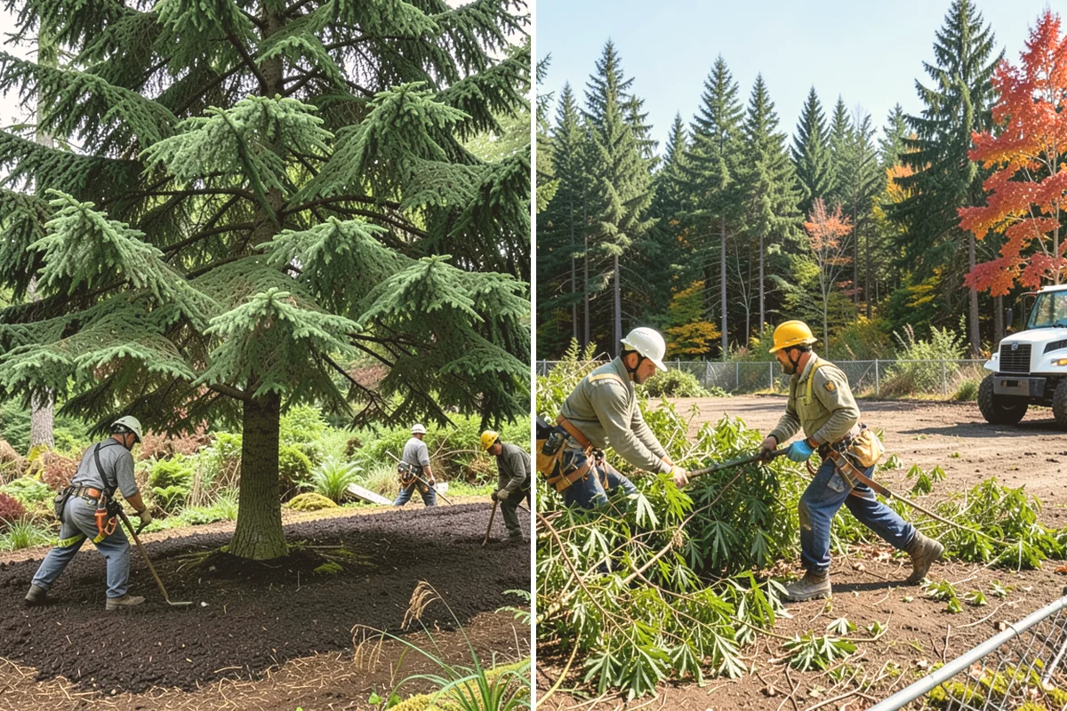 Leaning tree removal in Langley, Island County, WA - On-site assessment and hazard evaluation
