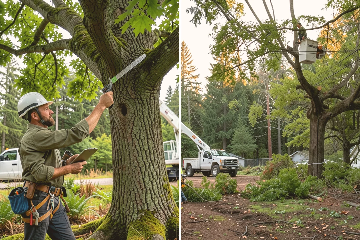 Leaning tree removal in Lynnwood, Snohomish County, WA - On-site assessment and hazard evaluation