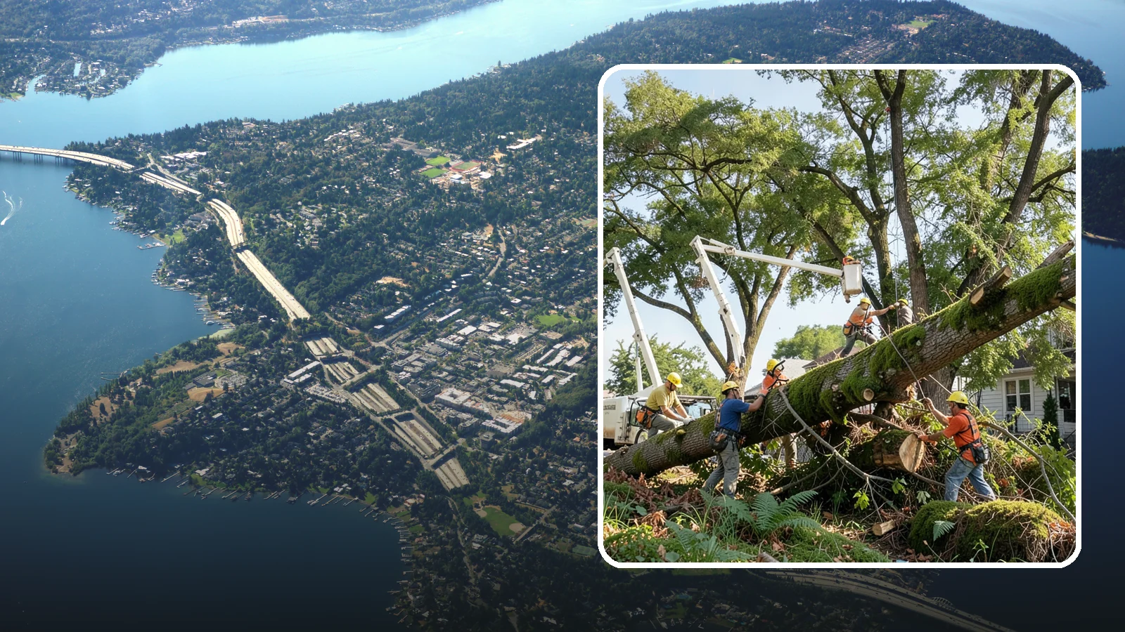 Leaning tree removal in Mercer Island, King County, WA - The removal of trees with a pronounced or unstable lean.