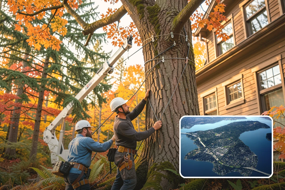 Leaning tree removal in Mercer Island, King County, WA - Removes safety hazards and reduces liability