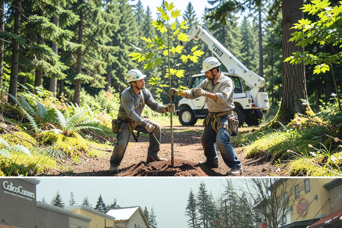 Leaning tree removal in Mill Creek, Snohomish County, WA - This service can be performed year-round in the Puget Sound climate but requires extra caution during wet seasons when unstable...