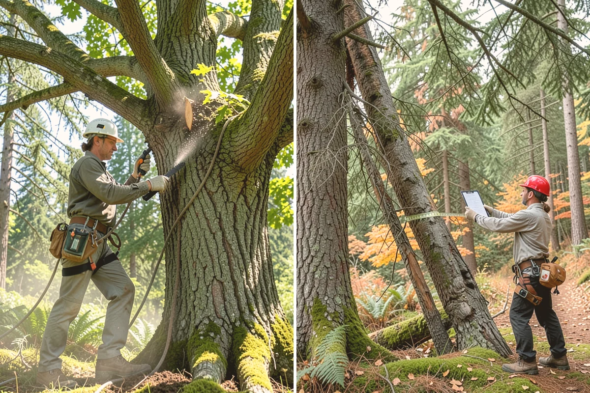 Leaning tree removal in Milton, King County, WA - On-site assessment and hazard evaluation