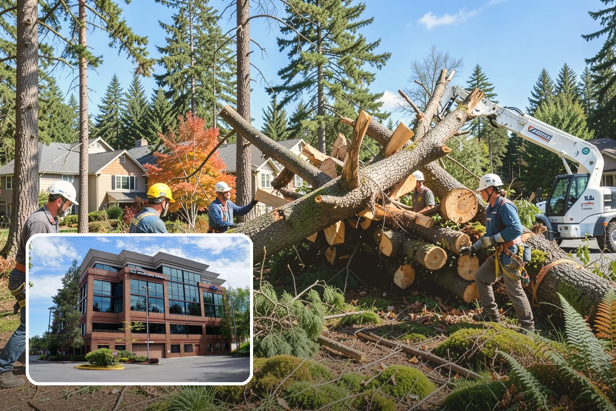 Leaning tree removal in Mountlake Terrace, Snohomish County, WA - Removes safety hazards and reduces liability