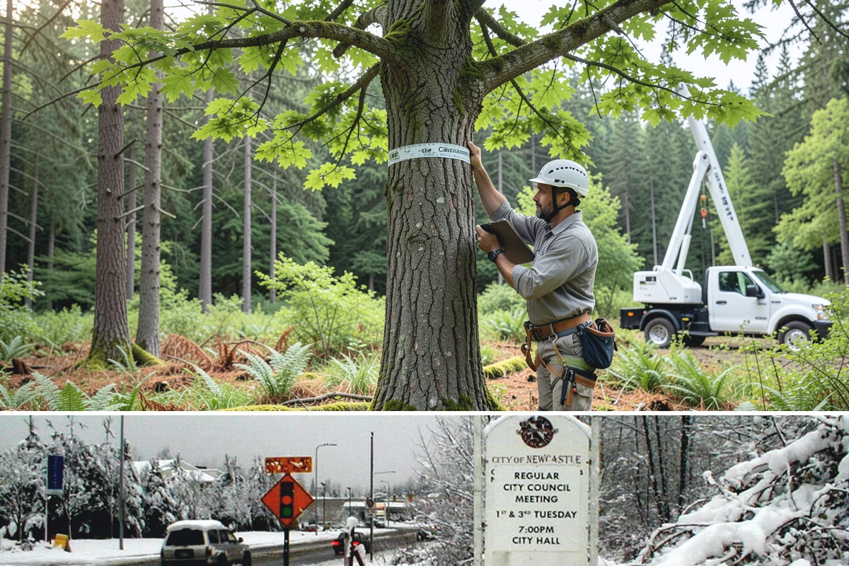 Leaning tree removal in Newcastle, King County, WA - This service can be performed year-round in the Puget Sound climate but requires extra caution during wet seasons when unstable...