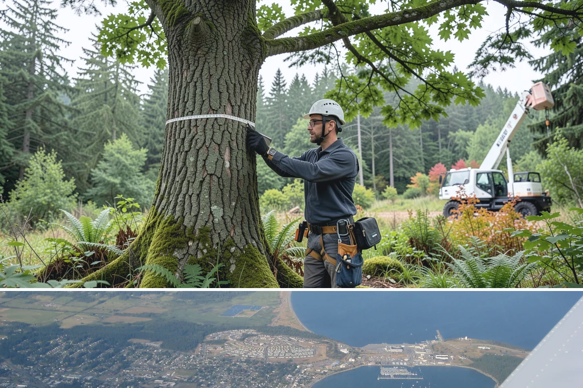 Leaning tree removal in Oak Harbor, Island County, WA - This service can be performed year-round in the Puget Sound climate but requires extra caution during wet seasons when unstable...