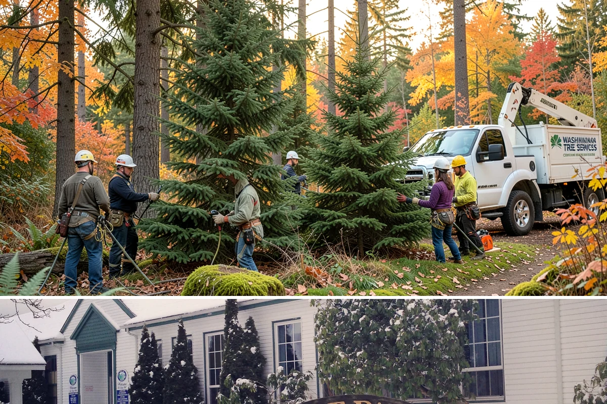 Leaning tree removal in Pacific, King County, WA - This service can be performed year-round in the Puget Sound climate but requires extra caution during wet seasons when unstable...