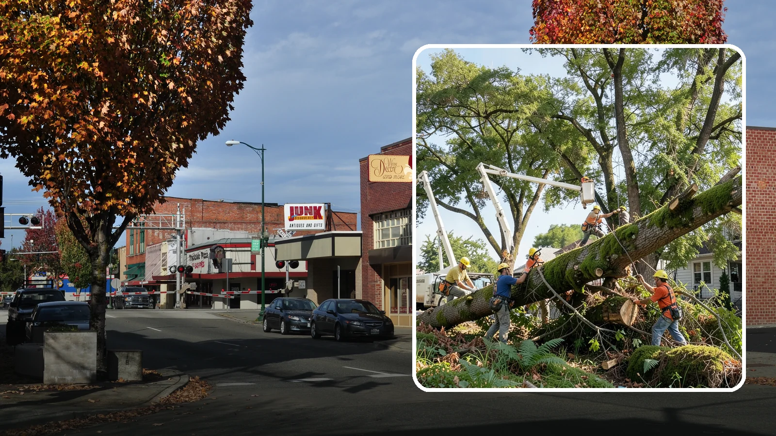 Leaning tree removal in Puyallup, Pierce County, WA - The removal of trees with a pronounced or unstable lean.