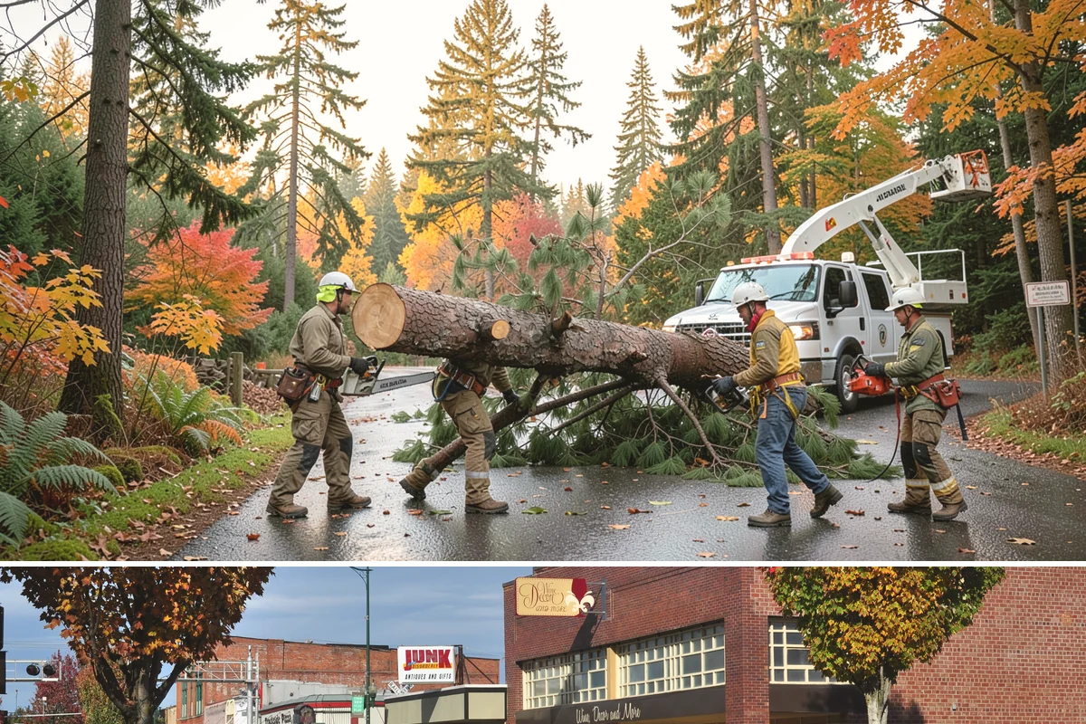 Leaning tree removal in Puyallup, Pierce County, WA - This service can be performed year-round in the Puget Sound climate but requires extra caution during wet seasons when unstable...