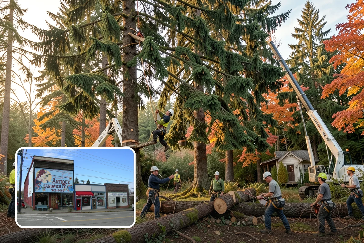 Leaning tree removal in Ruston, Pierce County, WA - Removes safety hazards and reduces liability