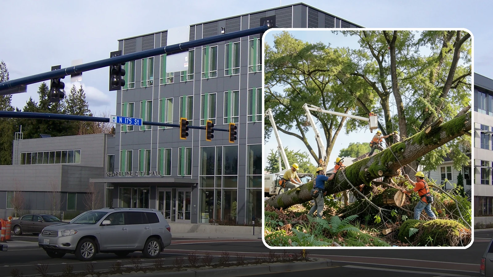 Leaning tree removal in Shoreline, King County, WA - The removal of trees with a pronounced or unstable lean.