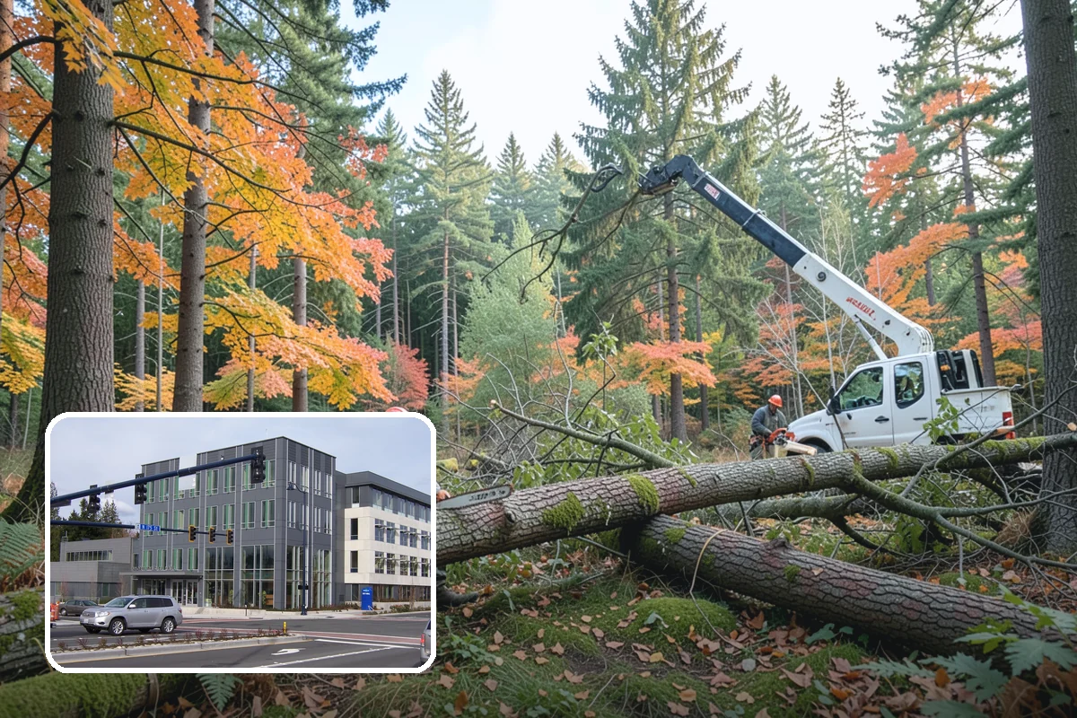 Leaning tree removal in Shoreline, King County, WA - Removes safety hazards and reduces liability