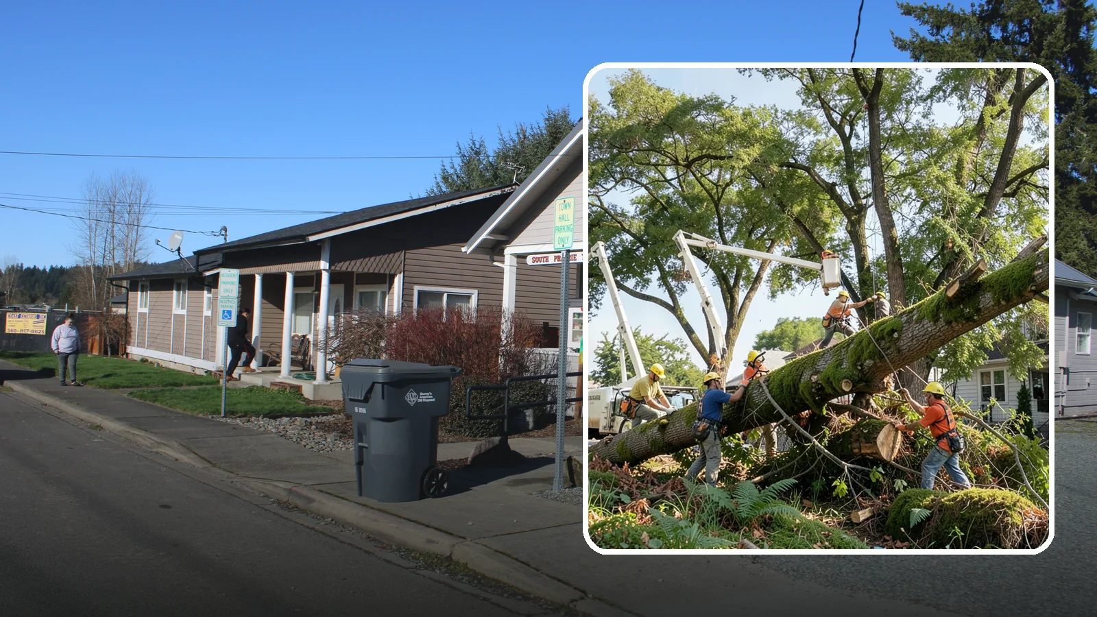 Leaning tree removal in South Prairie, Pierce County, WA - The removal of trees with a pronounced or unstable lean.