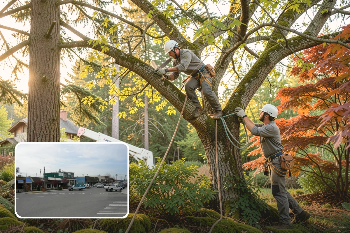 Leaning tree removal in Stanwood, Snohomish County, WA - Removes safety hazards and reduces liability